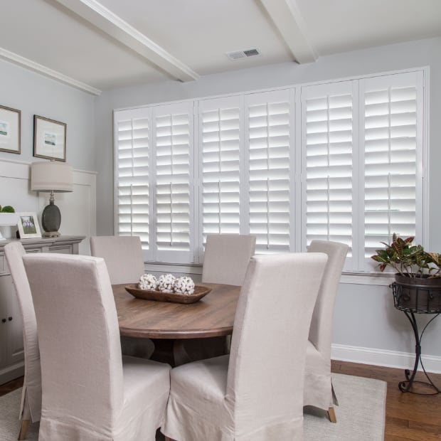 Dining room with plantation shutters