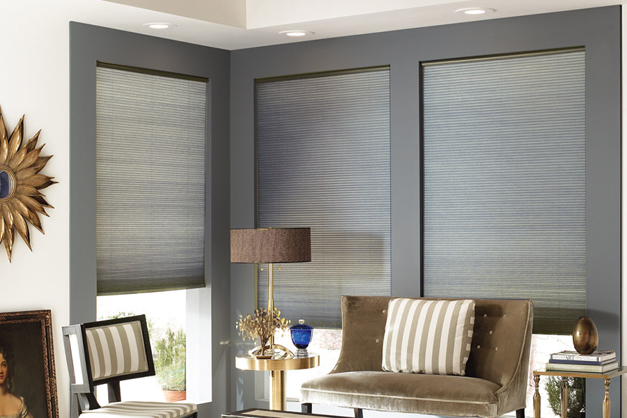 Gray cellular shades in a modern living room