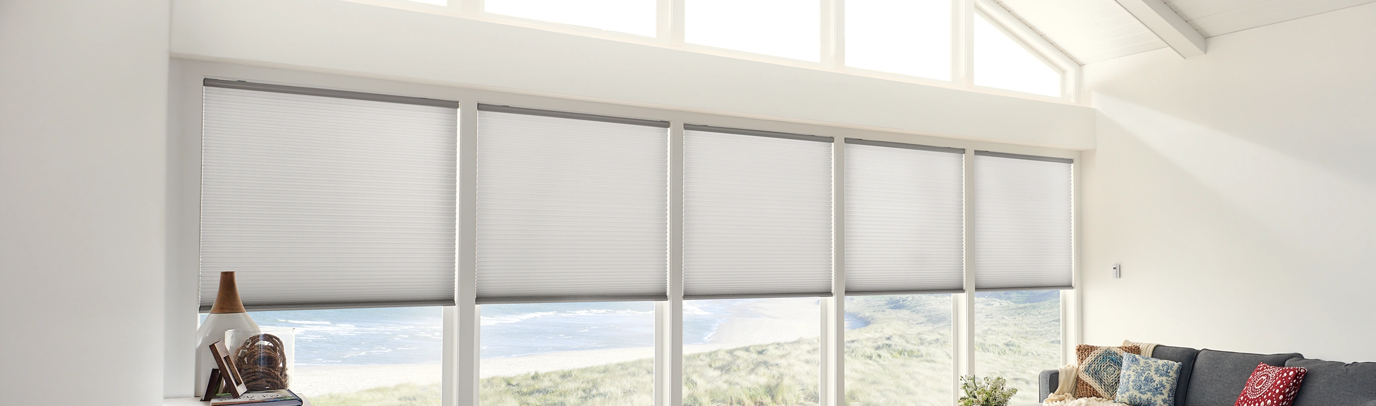 Gray cellular shades with motorize feature