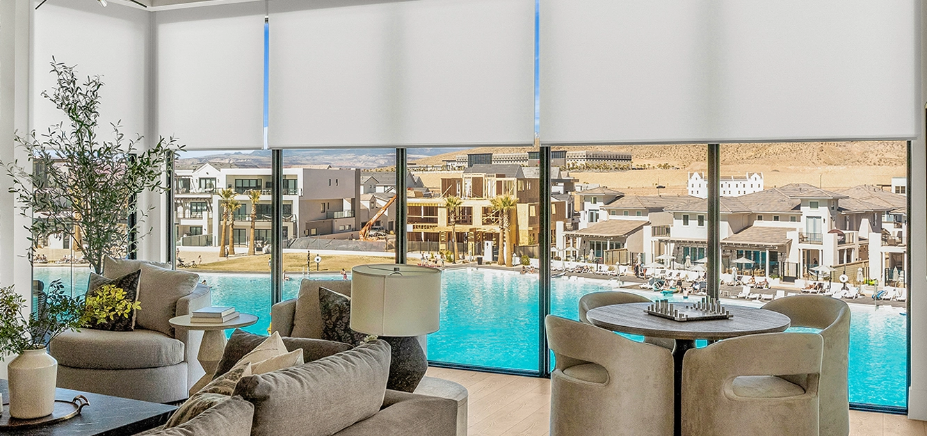 Motorized shades in living room