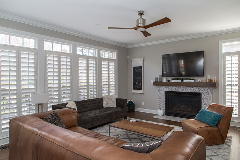 Living room with plantation shutters