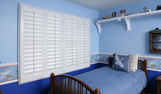 Plantation shutters in a kids bedroom