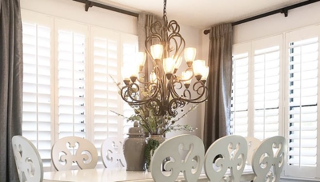 Plantation shutters in a dining room