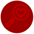 Red icon with magnifying glass