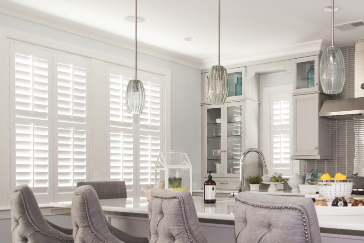 White plantation shutters in a kitchen