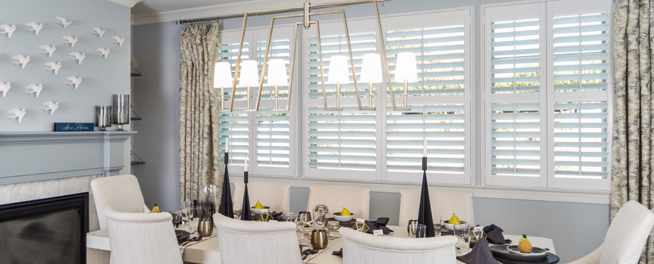 Plantation shutters in modern dining room