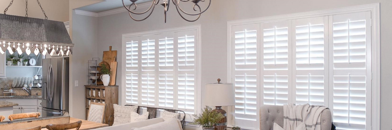 White shutters in a kitchen.