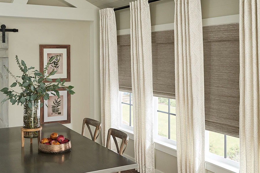 woven shades in a dining room