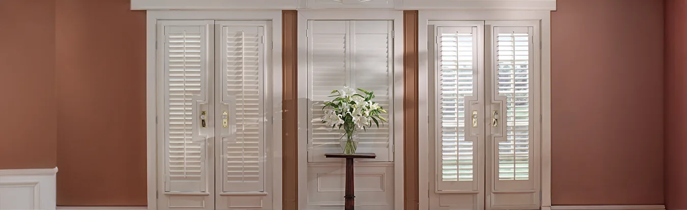 French door shutters in a living room area