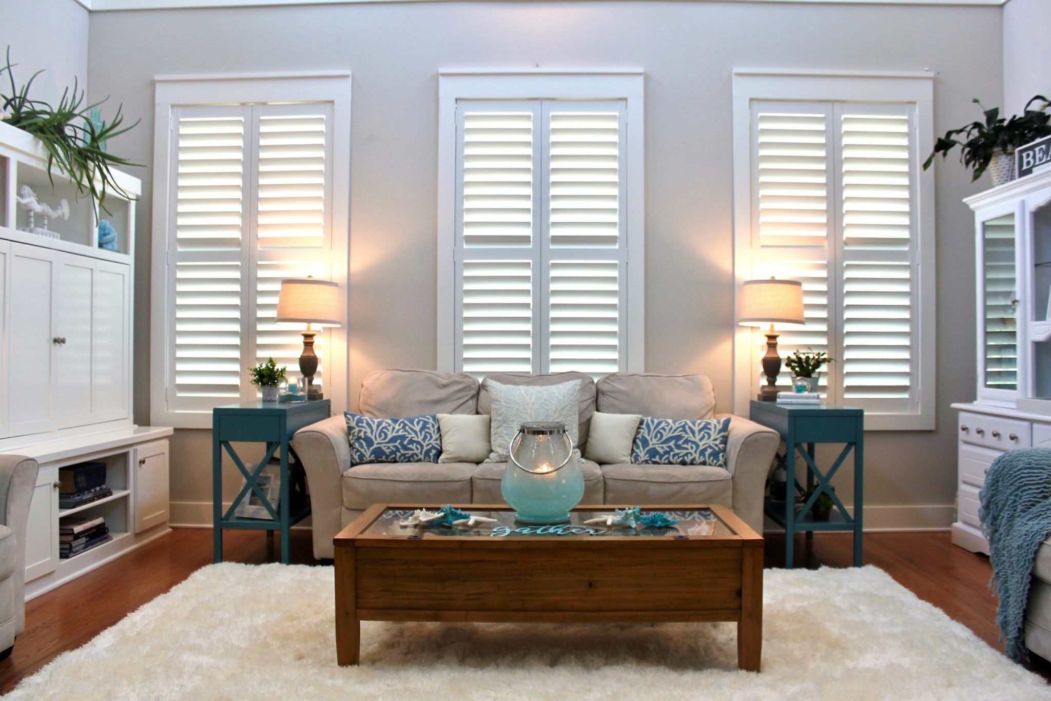 Plantation shutters in a living room