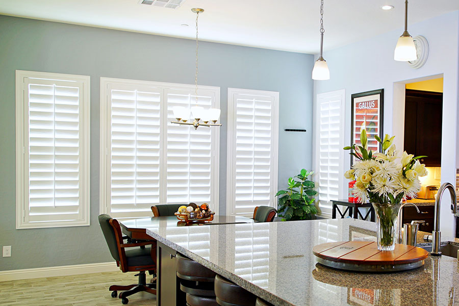 white polywood shutters in a kitchen