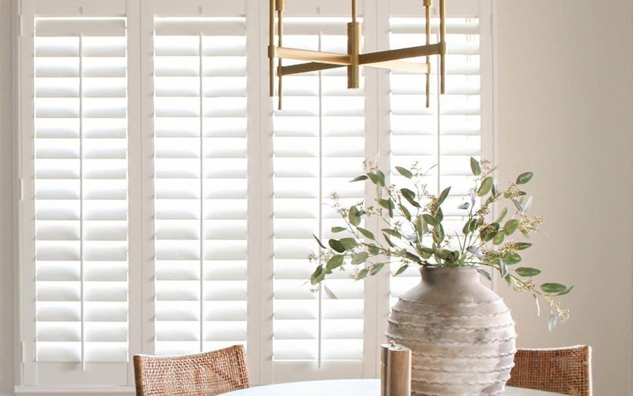 White shutters in a kitchen.