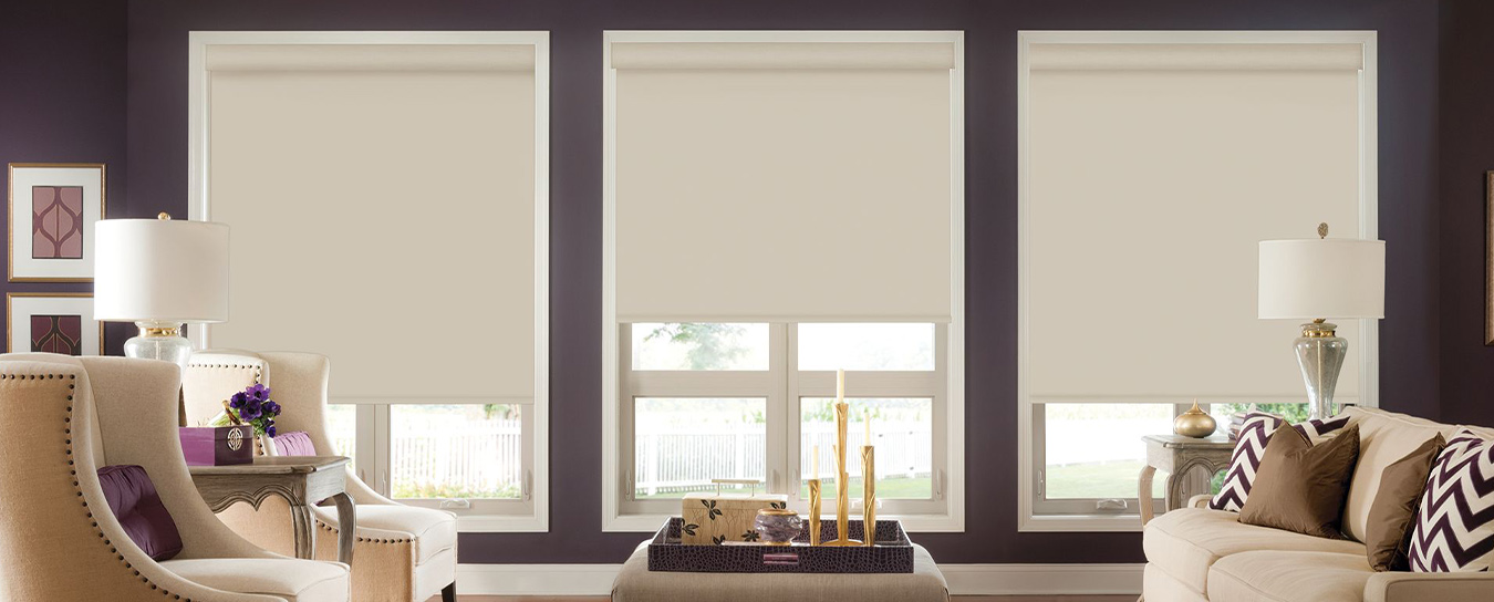 beige shades in custom small windows inside a living room