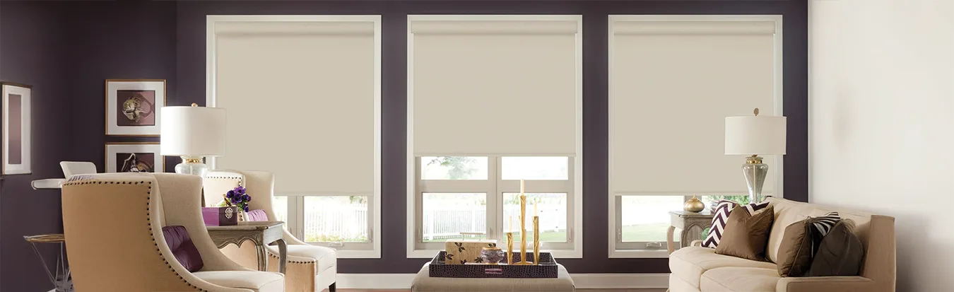 beige shades in custom small windows inside a living room