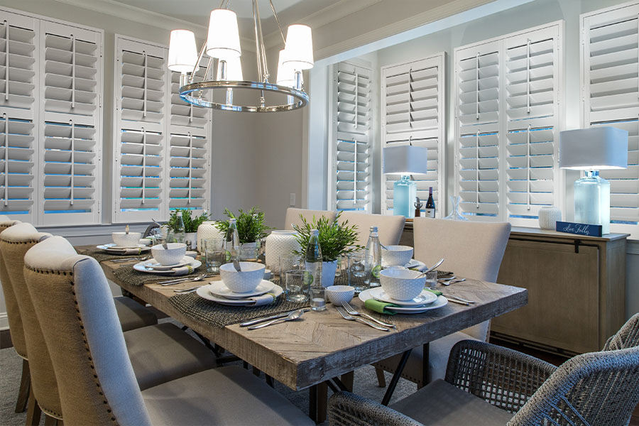 White polywood shutters in a dining room