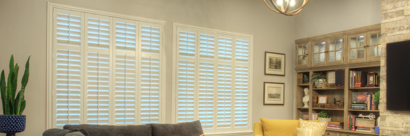 Plantation shutters in a living room