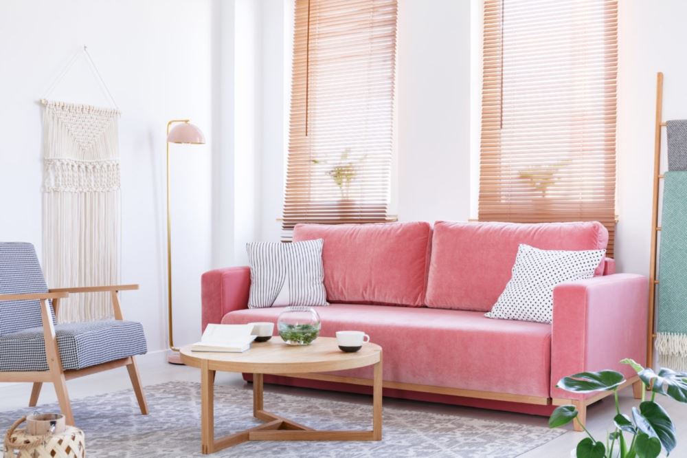 Basswood blinds in a cheery living room