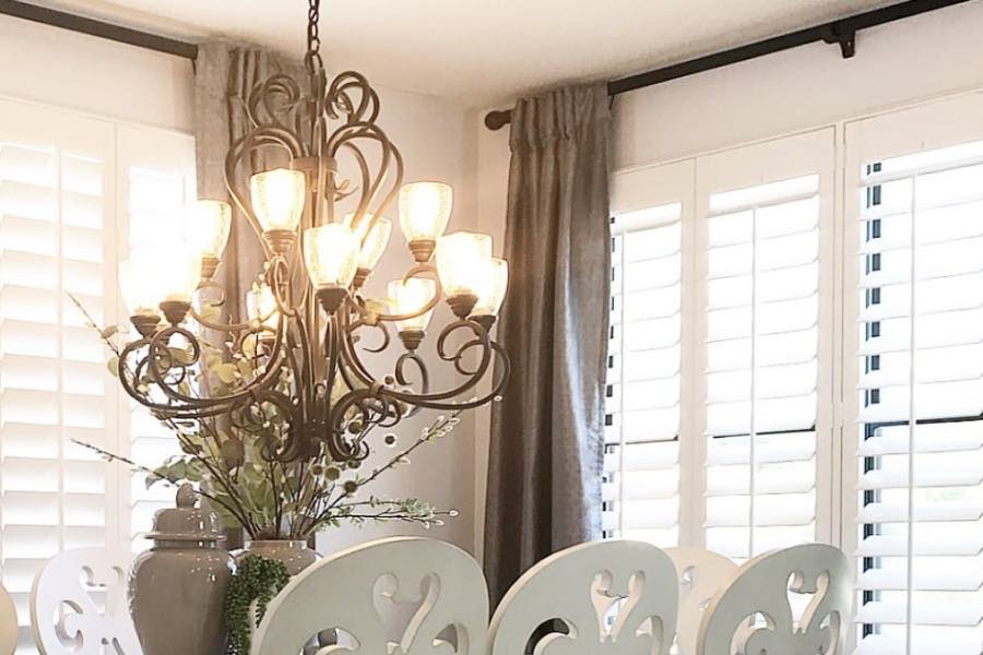 Dining room with shutters and curtains