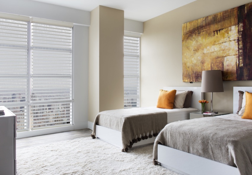 Sheer shades in a bedroom
