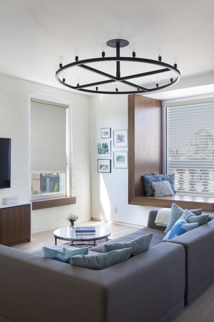 Sheer shades in a modern living room