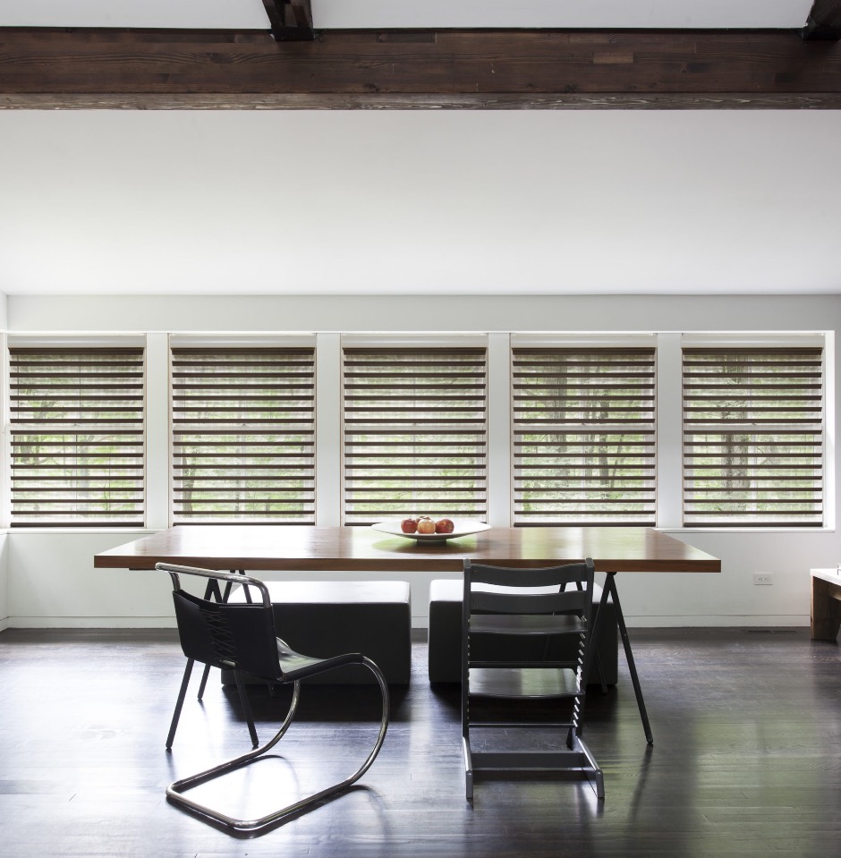 Sheer shades in a modern dining room