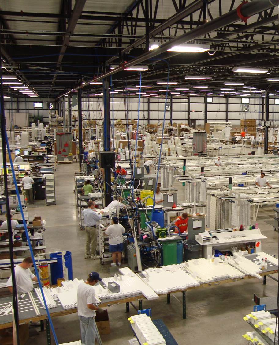 Birds' eye view of a Sunburst Shutters factory
