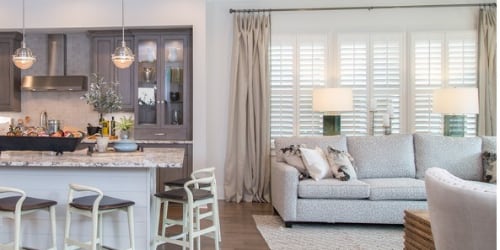 Plantation shutters in a family room