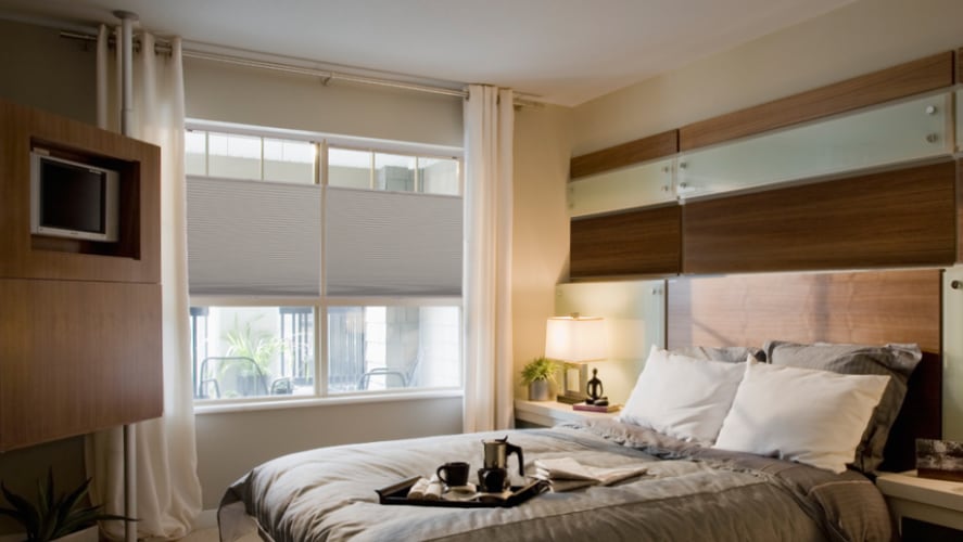 Window shades in a bedroom