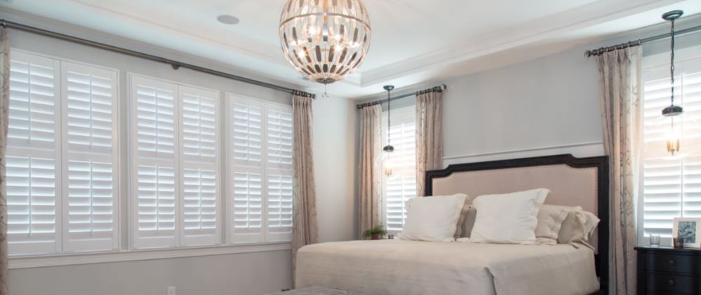 Plantation shutters in a living room
