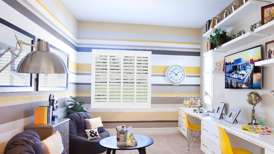 Plantation shutters in a home office