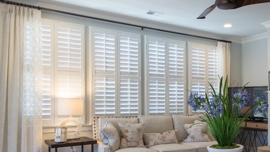 Plantation shutters in a living room
