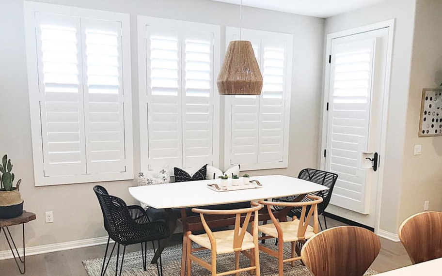 Get better energy efficiency with Polywood shutters at . Photo Source: Audrey Crisp Interiors White polywood shutters in a kitchen