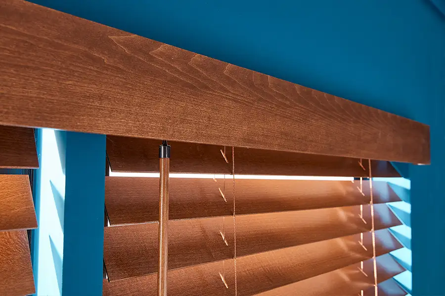 A close up look at wood window blinds