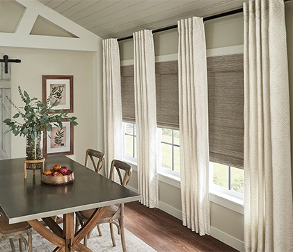 woven shades in dining room area